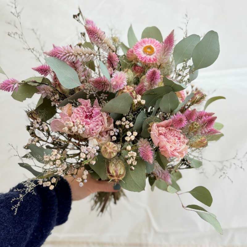 bouquet rose et vert amande